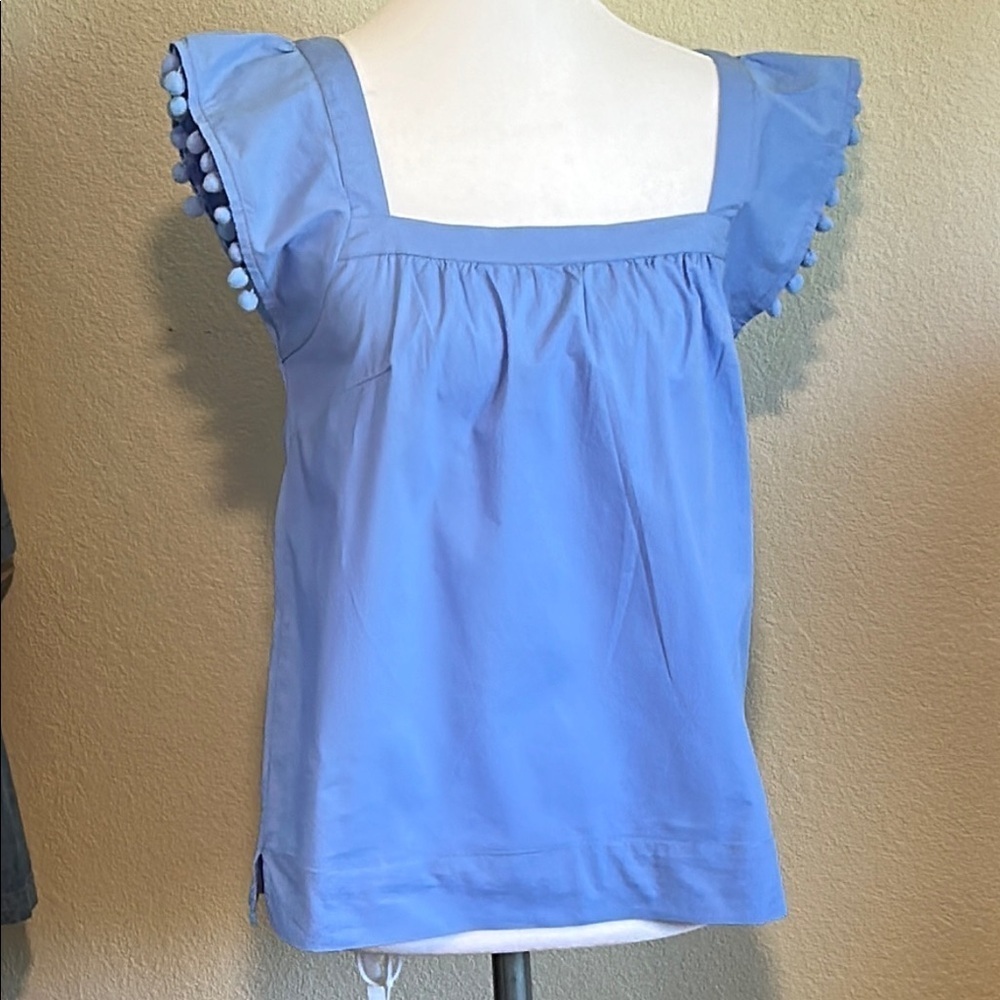 J. CREW SQUARE NECK BLUE SQUARE NECK WITH POM POMS MADE IN INDIA SZ 00